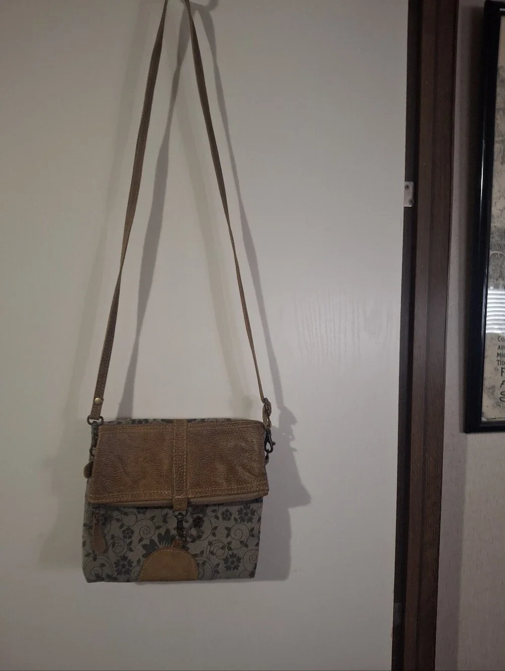 Myra Brown Floral Canvas Crossbody Bag